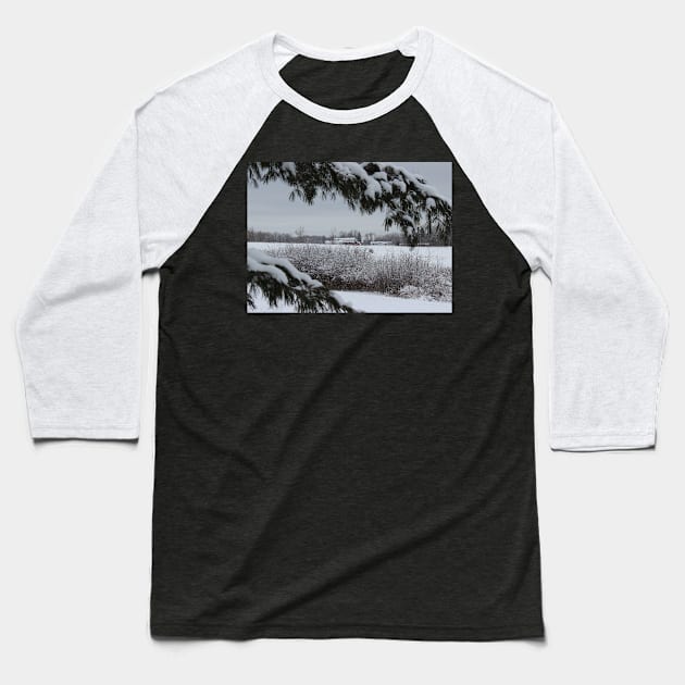 Winter Barn in the Distance Baseball T-Shirt by JossSperdutoArt